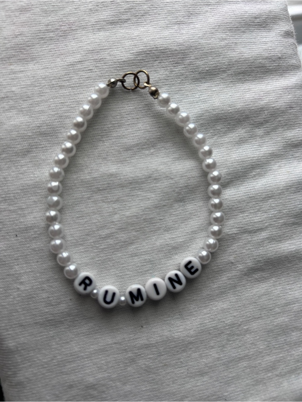 Kids "R U MINE" White Pearl Beaded Bracelet